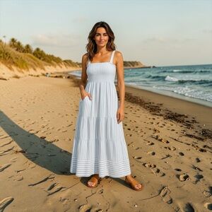 NWOT Raviya Women’s Smocked Striped Coverup Maxi Dress Beach Vacation Resort
